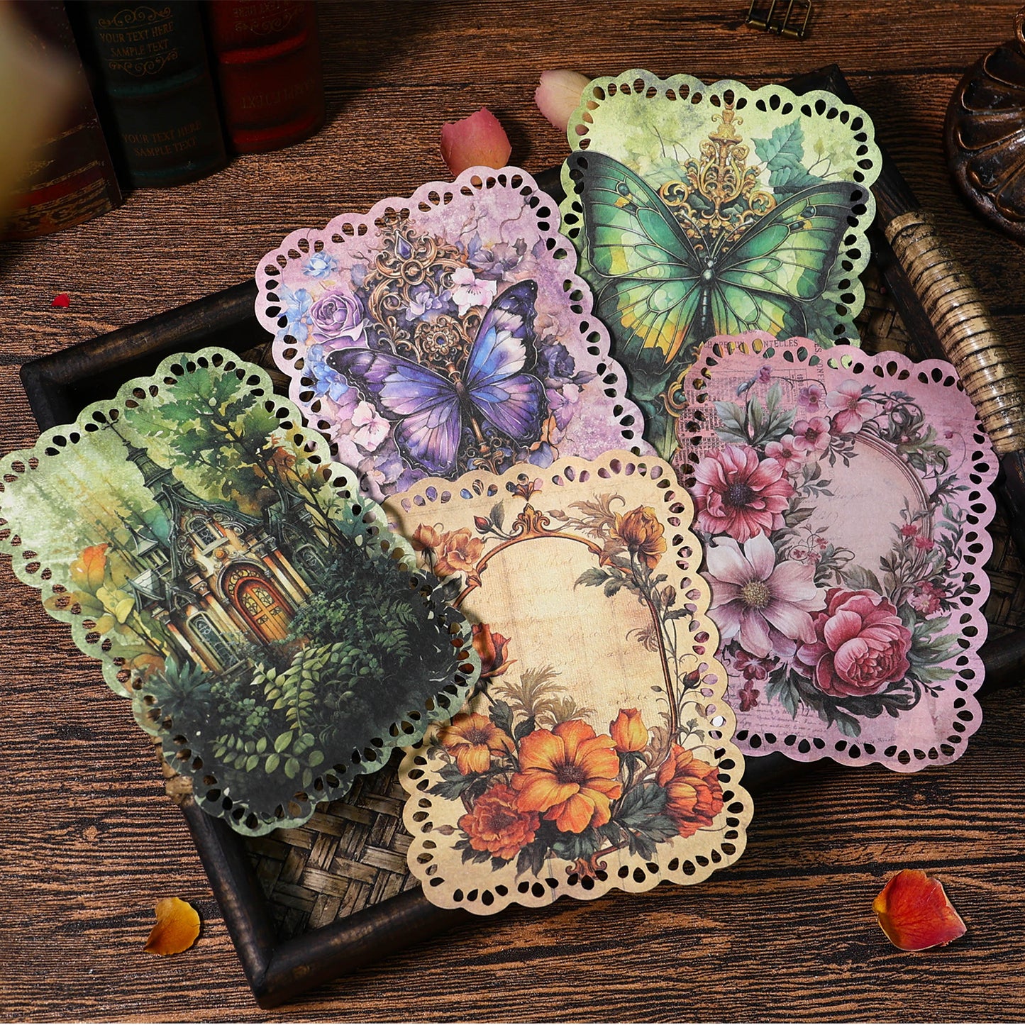 20 American retro plants, flowers and butterfly papers