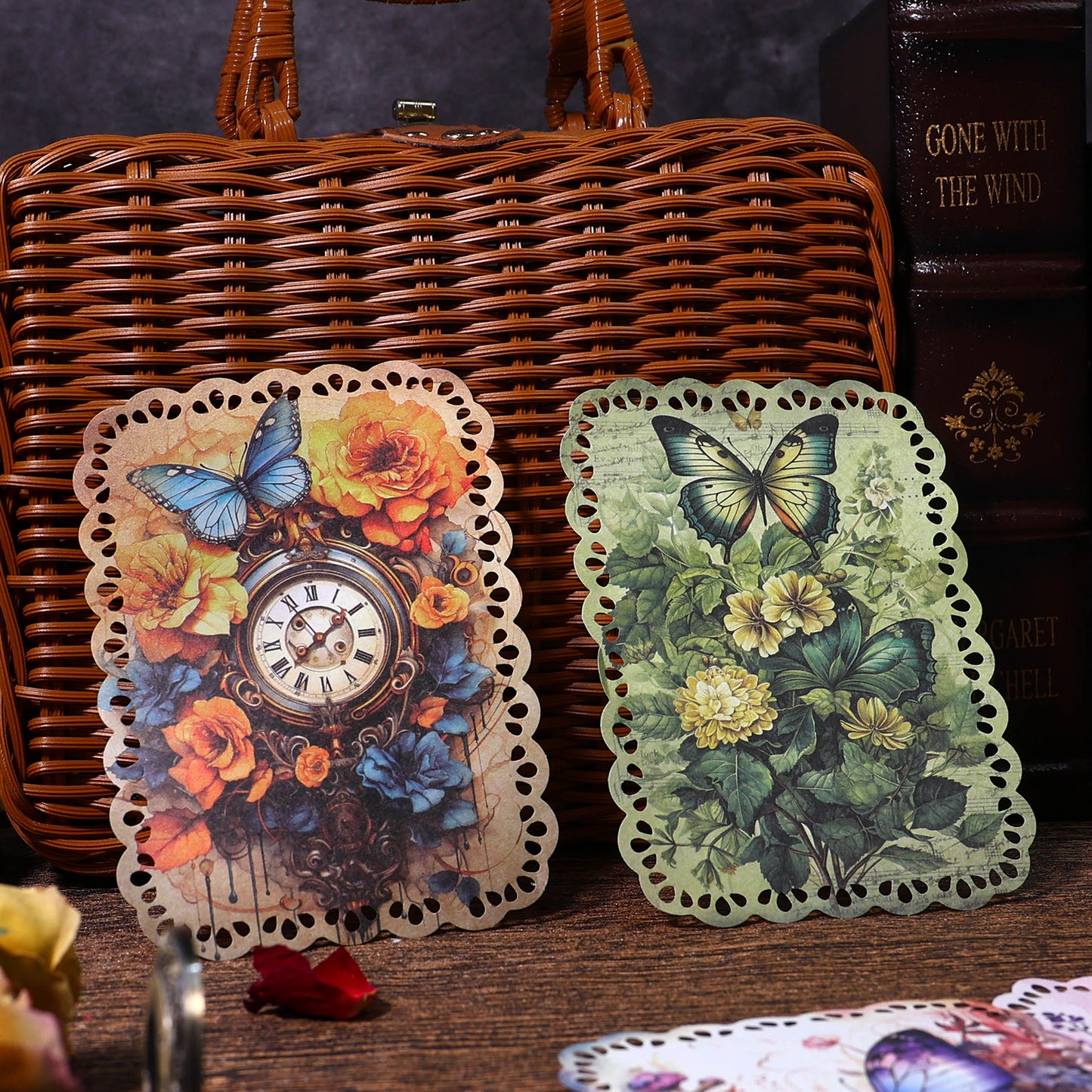 20 American retro plants, flowers and butterfly papers