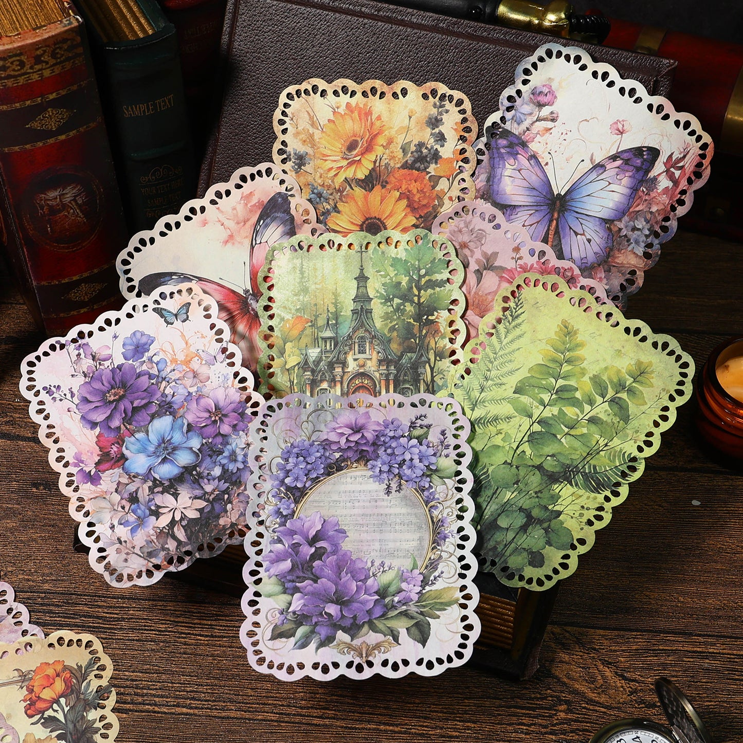 20 American retro plants, flowers and butterfly papers
