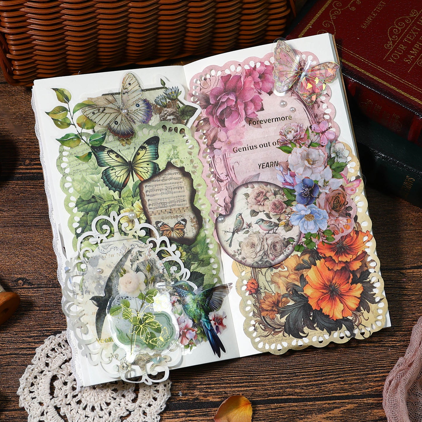 20 American retro plants, flowers and butterfly papers