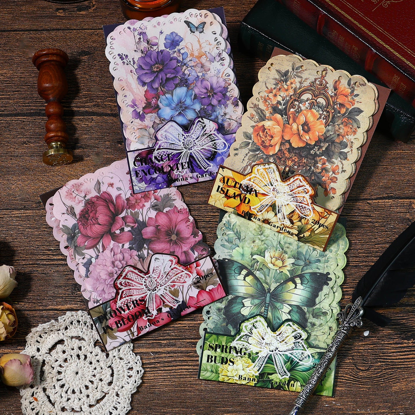 20 American retro plants, flowers and butterfly papers
