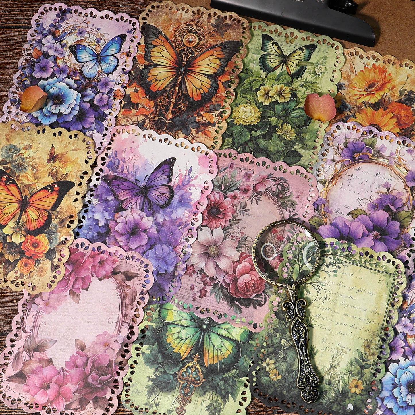 20 American retro plants, flowers and butterfly papers
